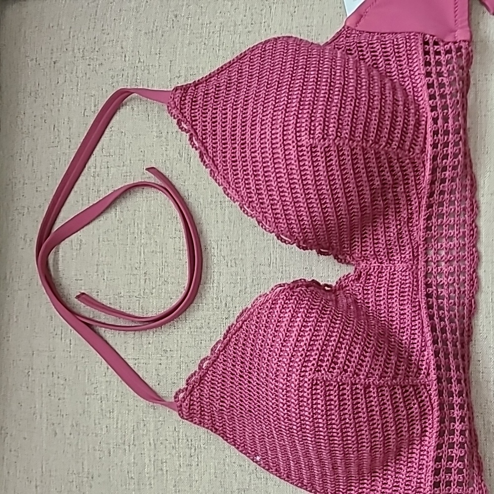 Target Shade & Shore Crochet Bikini Top Pink 32DD
